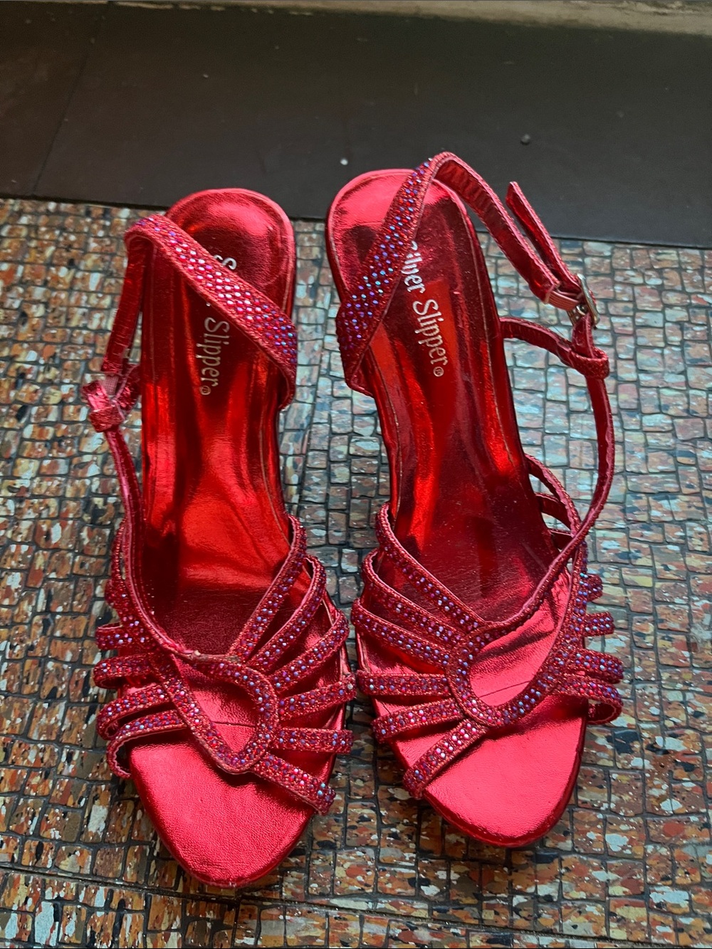 Women's Red Rhinestone Dress Sandals